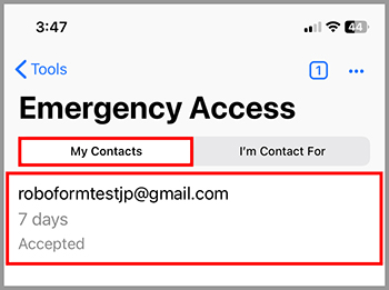 Accepted emergency contact for access within 7 days.