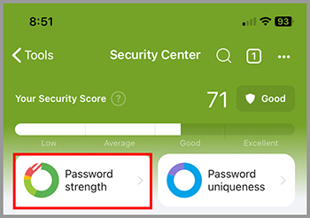 View password strength button.