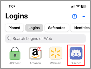 Logins tab with options for various accounts including Discord, Walmart, and Amazon.