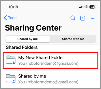 'Sharing Center' with 'My New Shared Folder' listed under shared folders.