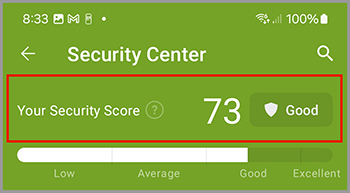 Image of the security score in the Security Center.