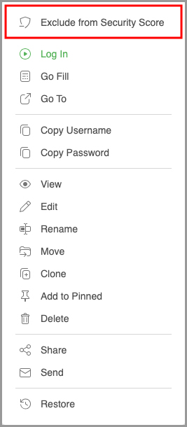 the option to exclude an item from the security score.