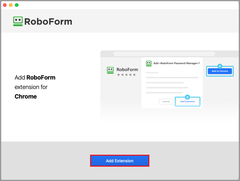 Showing a window prompting the installation of the RoboForm browser extension.