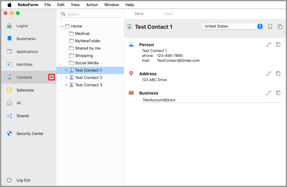 the Create New Contact button in the RoboForm editor.