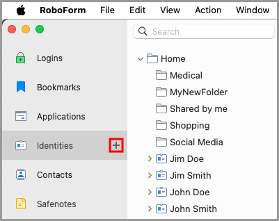 the Create New Identity button in the RoboForm editor.