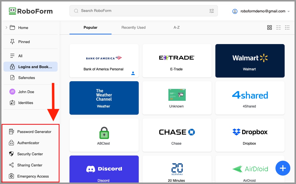 showing the location of the Password Generator, Authenticator, Security Center, Sharing Center, and Emergency Access pages on the Start Page.