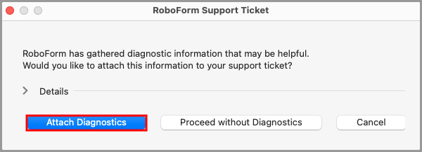 the RoboForm support ticket prompt.