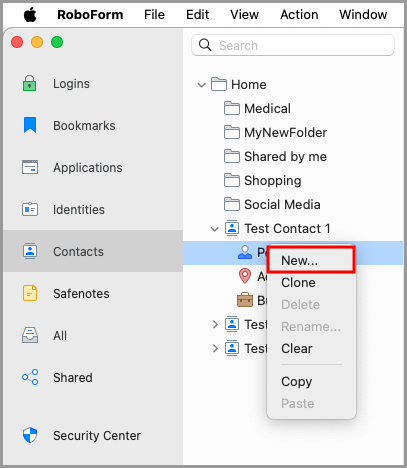 how to create a new Contact Element in the RoboForm editor.