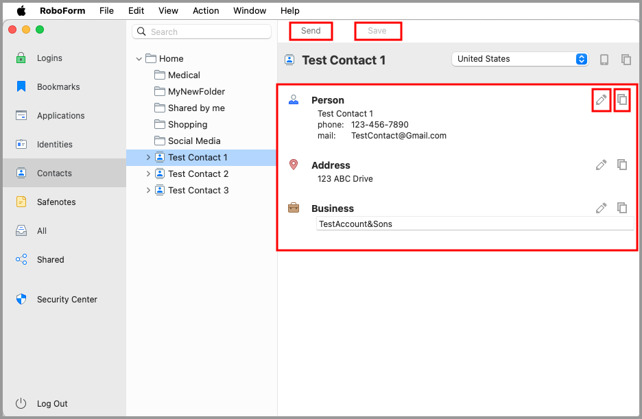 options for a Contact in the RoboForm editor.