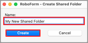 showing the created shared folder window in the RoboForm editor.