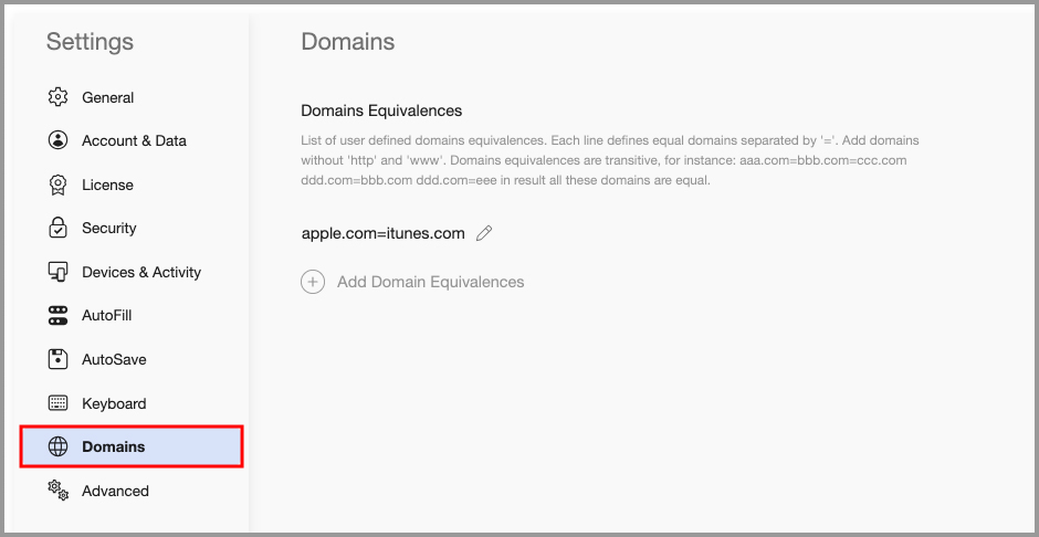 the Domains tab in the RoboForm Extension Settings menu.