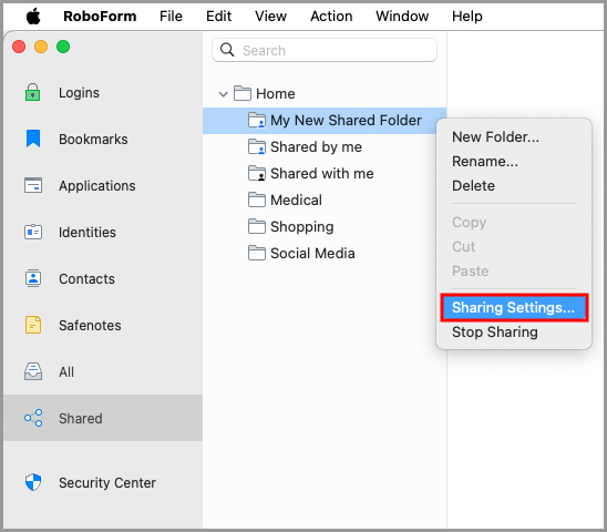 showing the option to view the Sharing Settings options in the Editor.