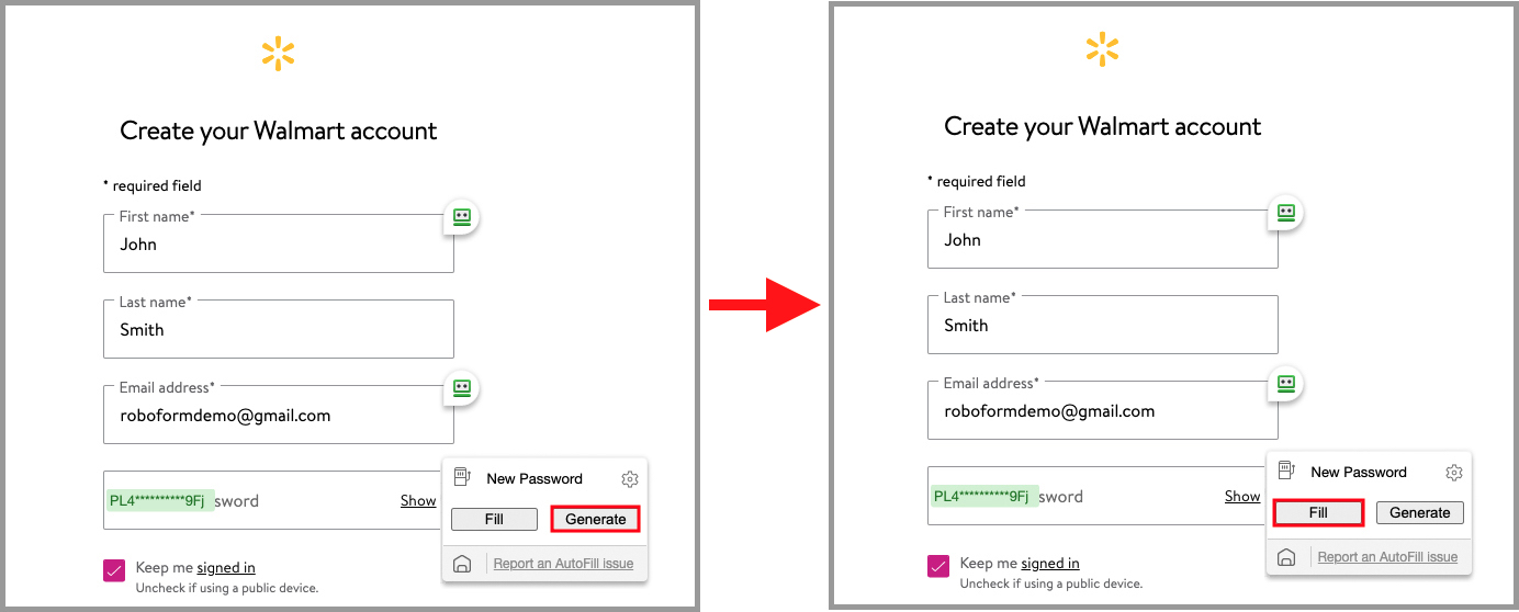 a password being generated and filled.