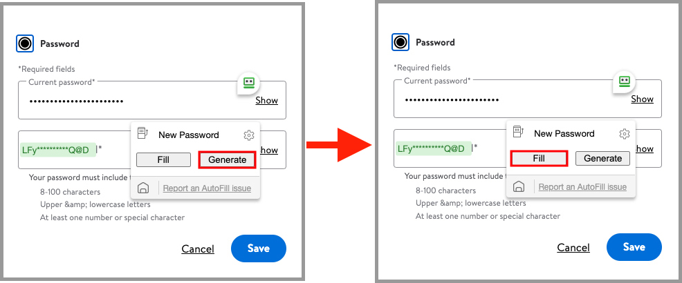 a password being generated and filled.