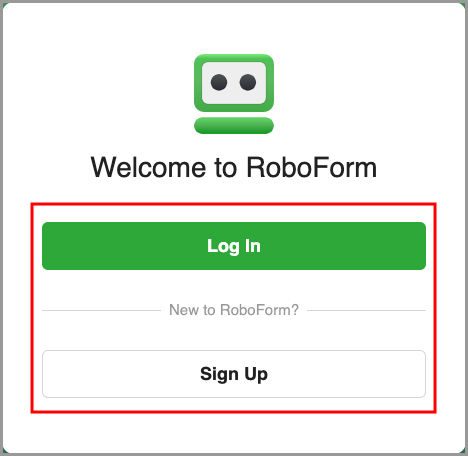 Showing the Log In or Sign Up page for RoboForm.