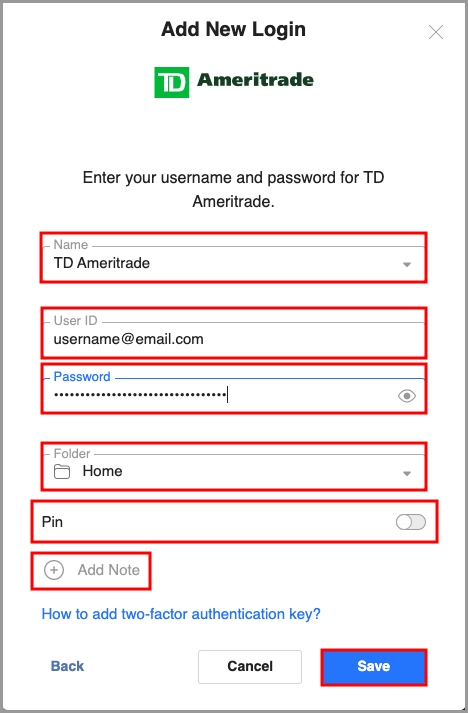 the Add New Login window on the RoboForm Start Page.