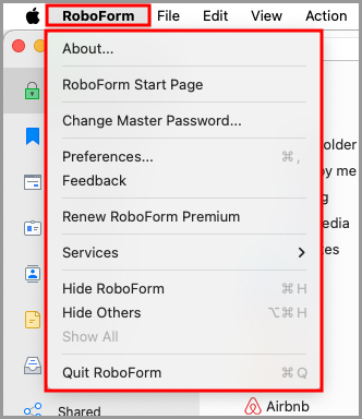 the RoboForm menu in the RoboForm editor.