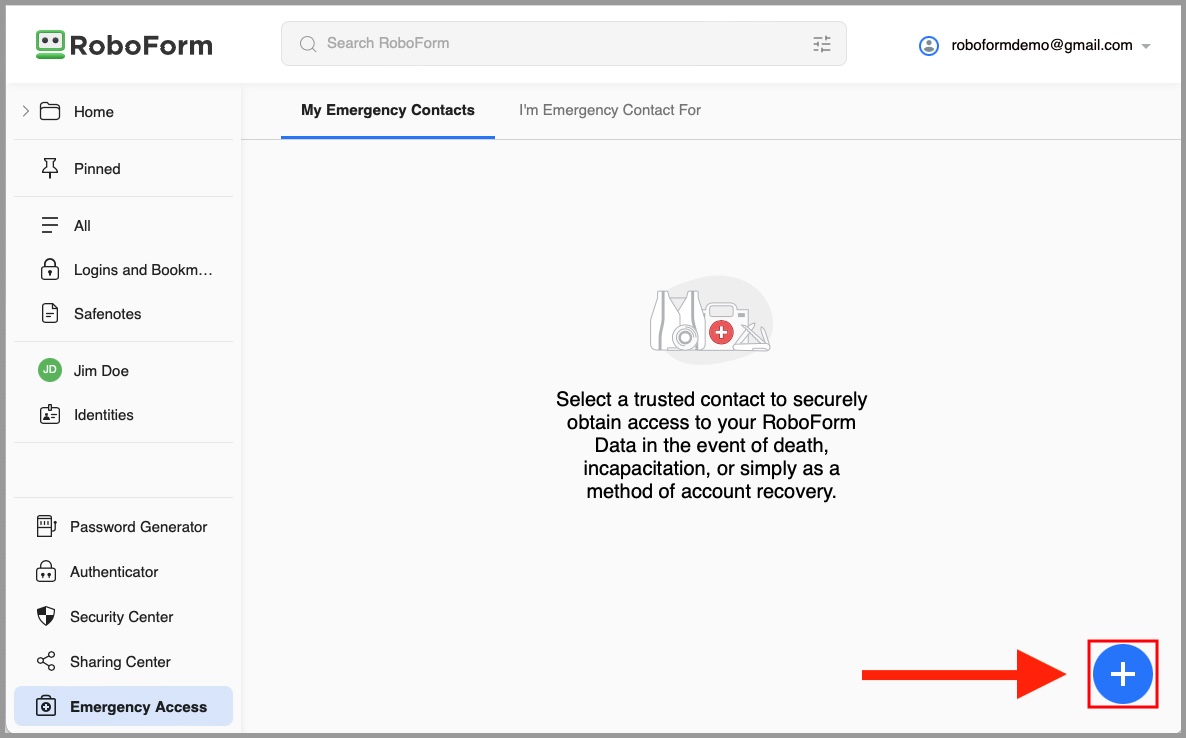 showing how to create a new Emergency Contact on the Start Page.