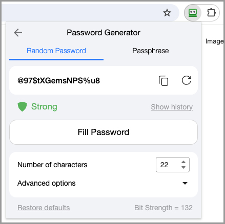 The Password Generator in the RoboForm extension.