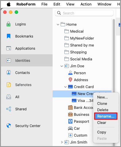 renaming an Identity Element in the RoboForm editor.