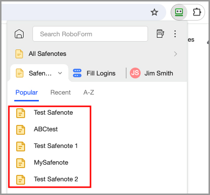 Safenote in the RoboForm extension.