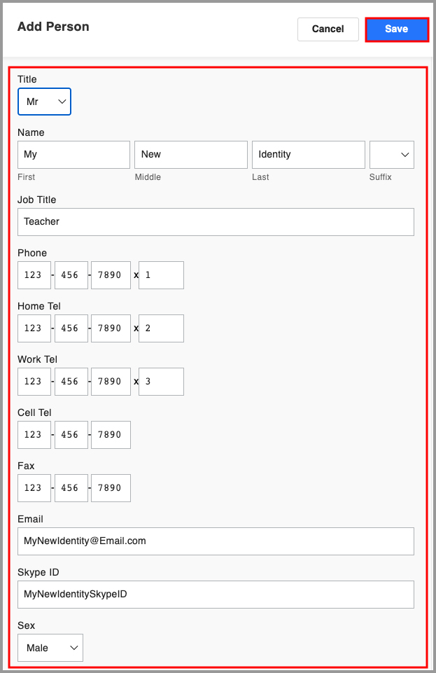 a filled out Identity element on the Start Page.