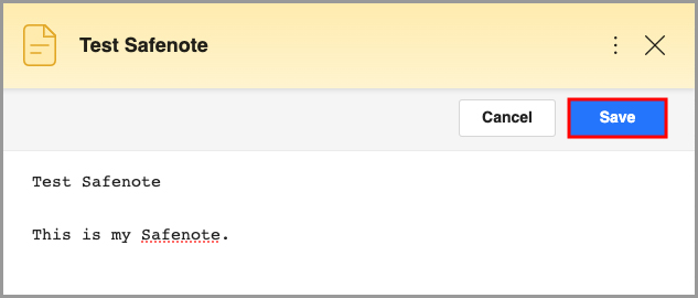 The save button for a Safenote on the Start Page.