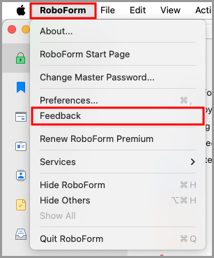 the option to send feedback in the RoboForm menu.