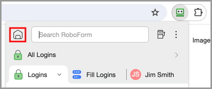 The Start Page button in the RoboForm extension.