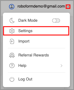 showing how to access the settings page from the RoboForm Start Page.