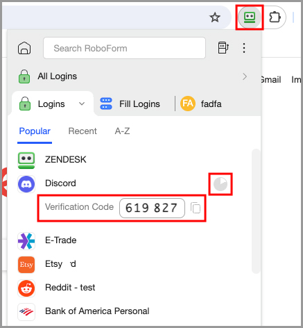 a Login with two factor authentication enabled through the RoboForm Authenticator.