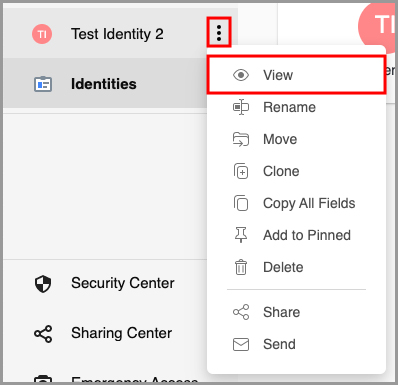 the option to view an Identity on the Start Page.