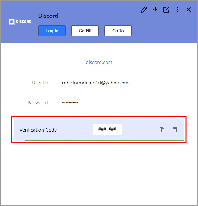 the six digit verification code for enabling two factor authentication.