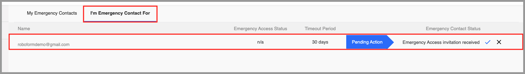 showing the I’m Emergency Contact For tab on the Start Page.