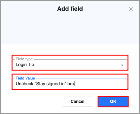 add field dialog on the Start Page.