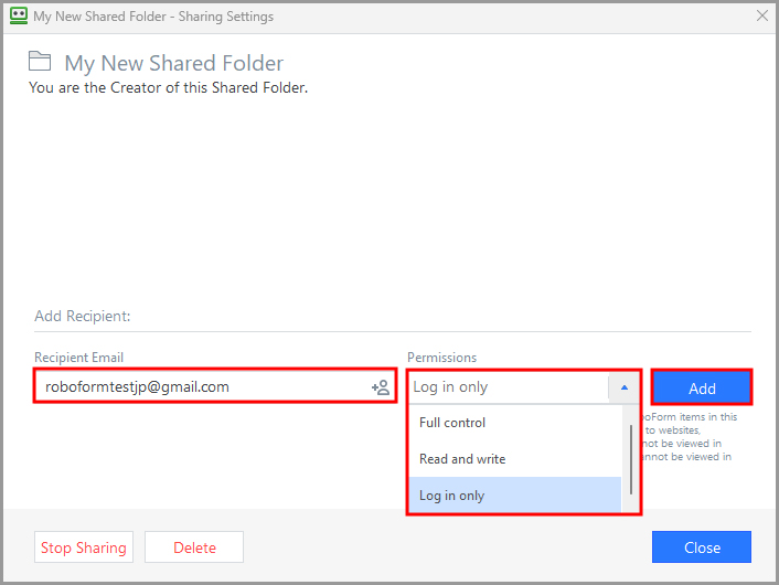 showing the New Shared Folder window.