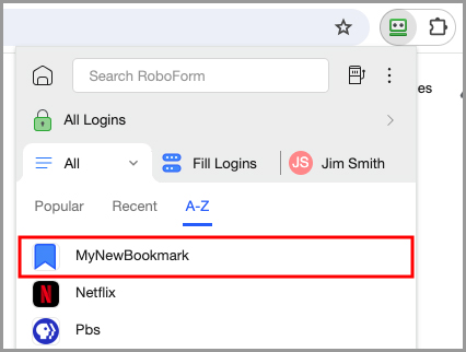 a bookmark in the RoboForm extension