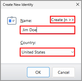 the Create New Identity window on RoboForm desktop