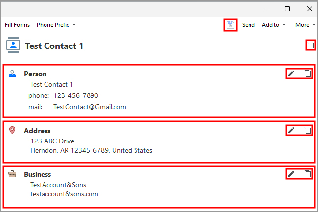 options for a Contact in the RoboForm editor.