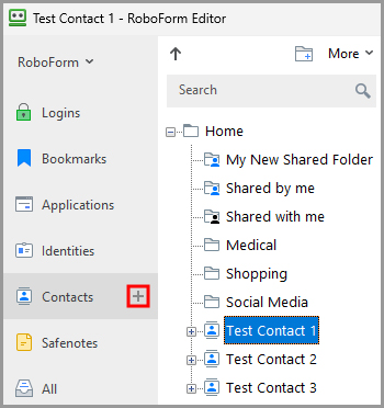  the Create New Contact button in the RoboForm editor.