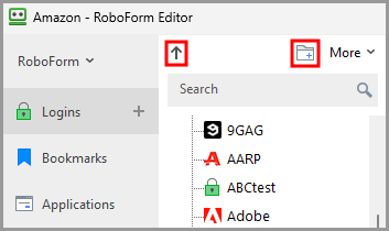  the up arrow and new folder icons in the RoboForm editor