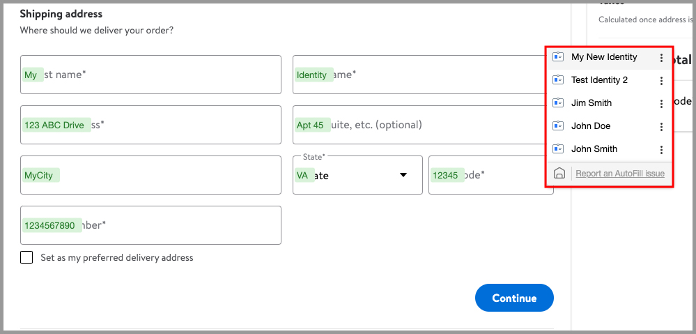 filling across a checkout form.