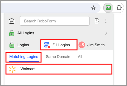 the Fill Logins and Matching Logins tabs