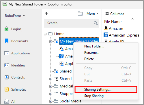 showing the option to view the Sharing Settings options in the Editor.