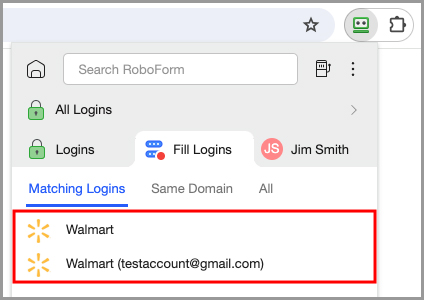 Matching Logins in the Fill Logins tab.