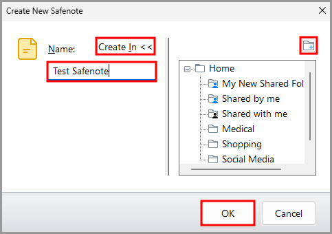 the Create New Safenote window in RoboForm desktop.