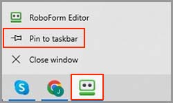  how to pin the RoboForm editor to the Taskbar.