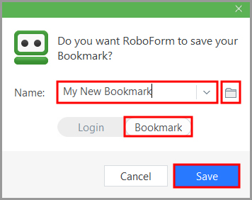 the Bookmark save dialog.