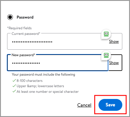 a newly generated password being saved.