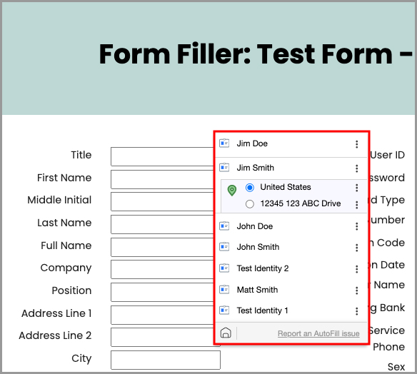 the RoboForm autofill dialog.